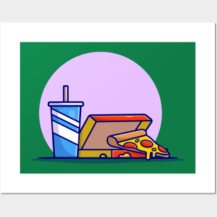 Pizza And Soda Cartoon Vector Icon Illustration Posters and Art